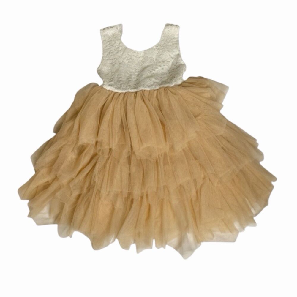 Topmaker Lace Tutu Netting Dress Ballerina Fairy White Peach 4T bv